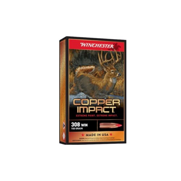 Winchester Copper Impact 308 Winchester Ammo | 150 Grain Lead-Free Polymer Tip | Box of 20