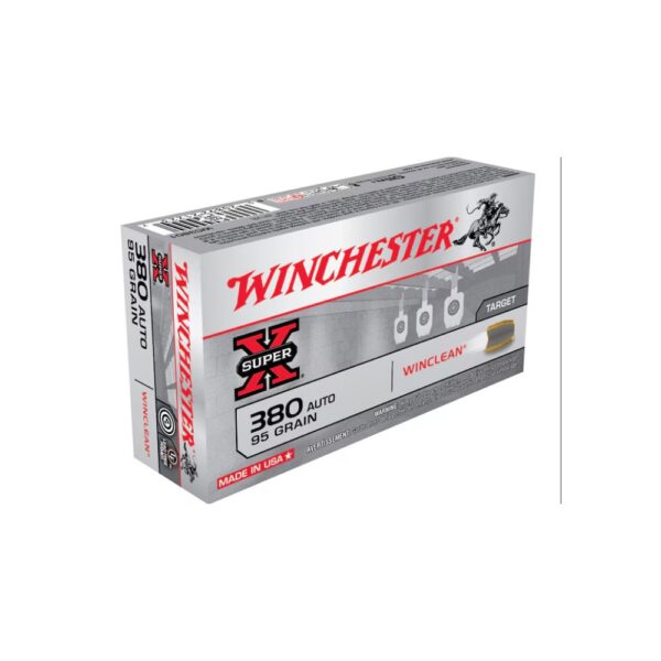 Winchester Super X WinClean 380 ACP Ammo | 95 Grain Full Metal Jacket | Cleaner Indoor Shooting